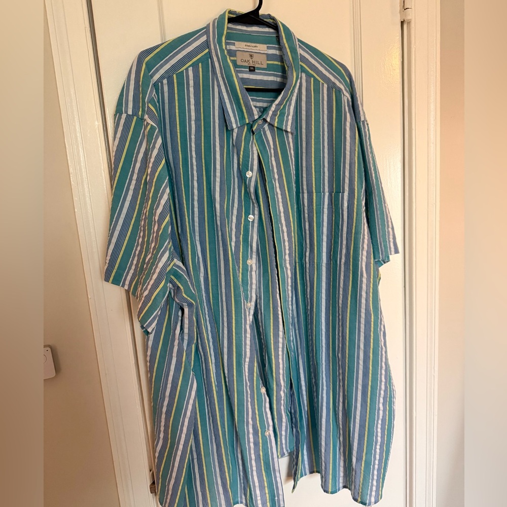 Big and Tall Blue and Green Casual Button Down Shirt with Classic Collar